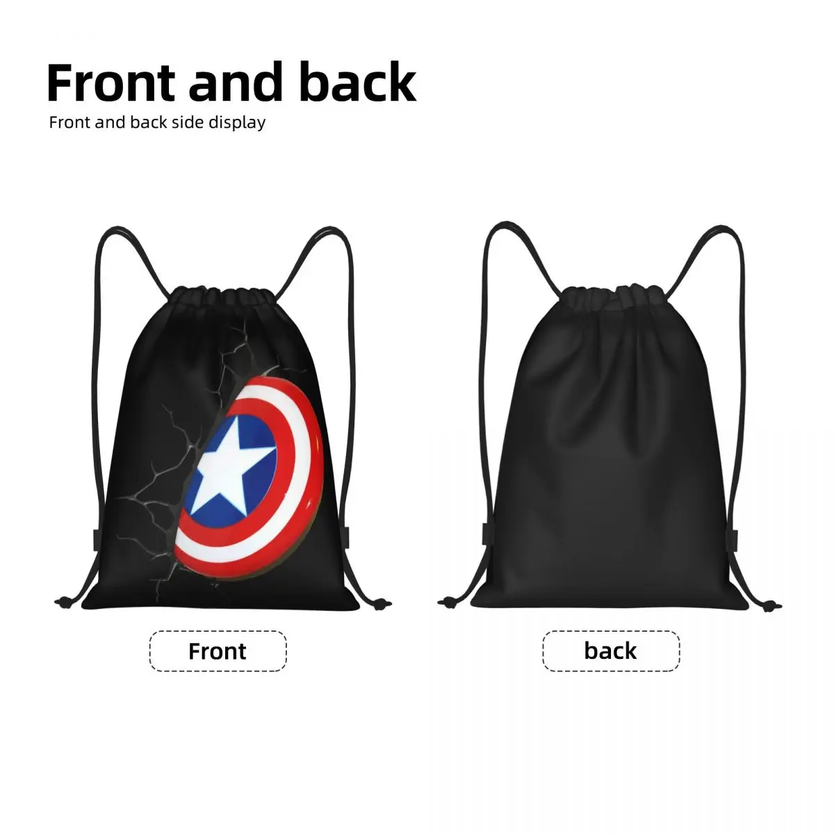 Custom Captain America Shield Drawstring Backpack Sports Gym Bag for Men Women Superhero Shopping Sackpack 2