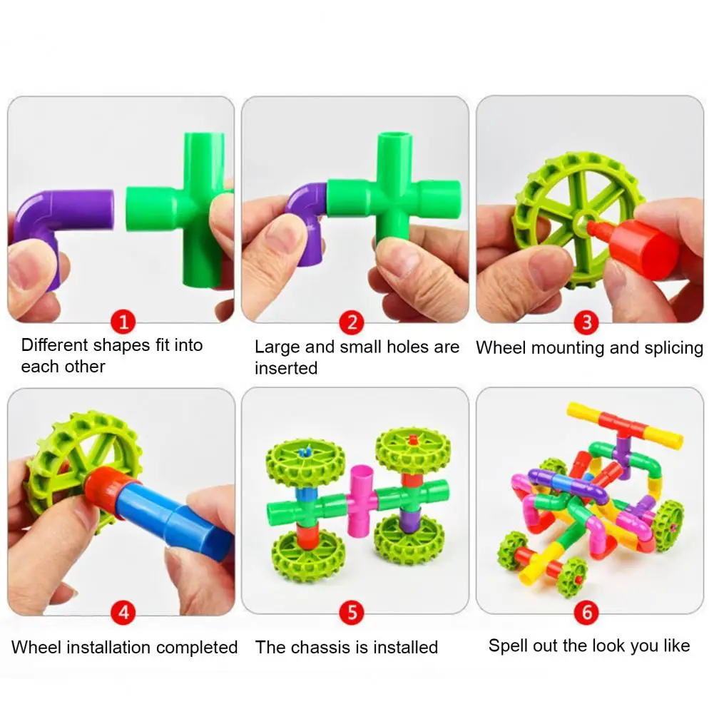 80/100/200Pcs Kids Pipe Building Block Toy Fine Motor Skills Colorful Tube Block Construction Toy DIY Assembly