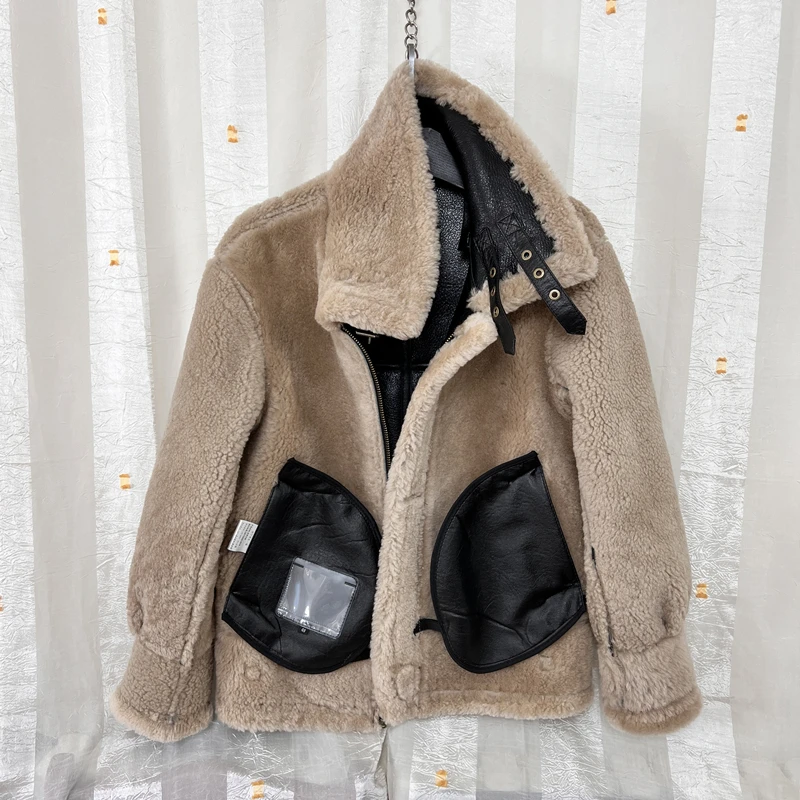 New Fashion Men Genuine Sheepskin Shearling Coat Wool Liner Cashmere Jacket Male Winter Clothes Outerwear 3XL 4XL 5XL 6XL 7XL