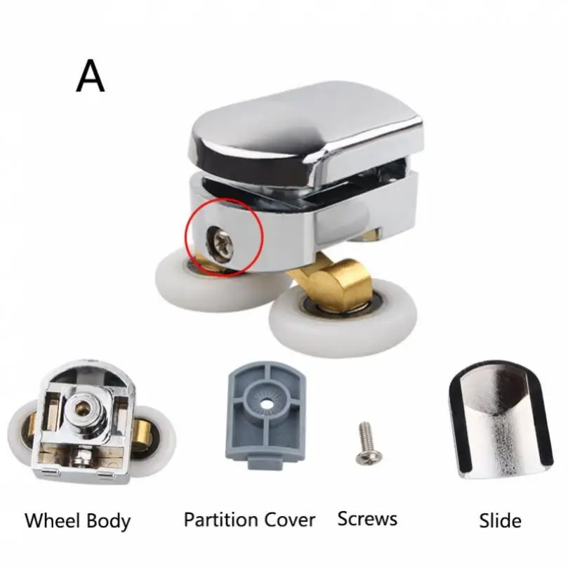 1 Piece 25mm Metal Double Wheels Shower Door Rollers for 0.47inch to 0.55inch Glass Hole with Bumpers,Screw