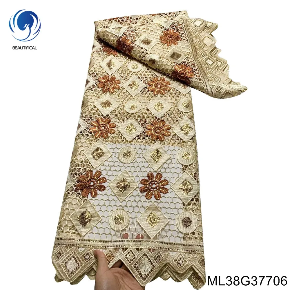 

African Fabric High-quality Pop Stitched Lace Water-soluble 100% Polyester Unique Colorful Nigerian Party Wedding Dress ML38G377