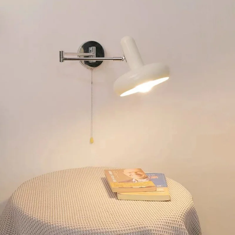 

Nordic Simple Cream Style Retractable Creative Iron Swing Arm Folding Study Room Pull Switch Bedroom Bedside LED Light Wall Lamp