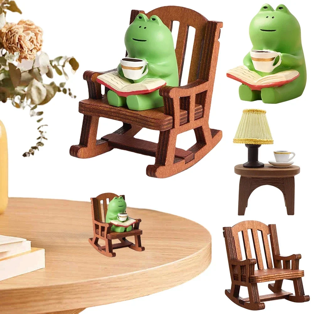 Cute Frog Rocking Chair Mini Car Ornament – Healing Desktop Decoration for Home Office, Japanese Style Gift for Friends
