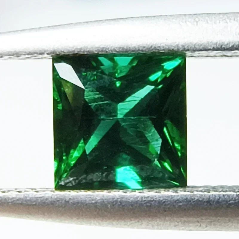 Lab Grown Zambian Emeralds Hydrothermal Hand Cutting Princess Cut with Cracks Inclusions Inside Selectable AGL Certificate