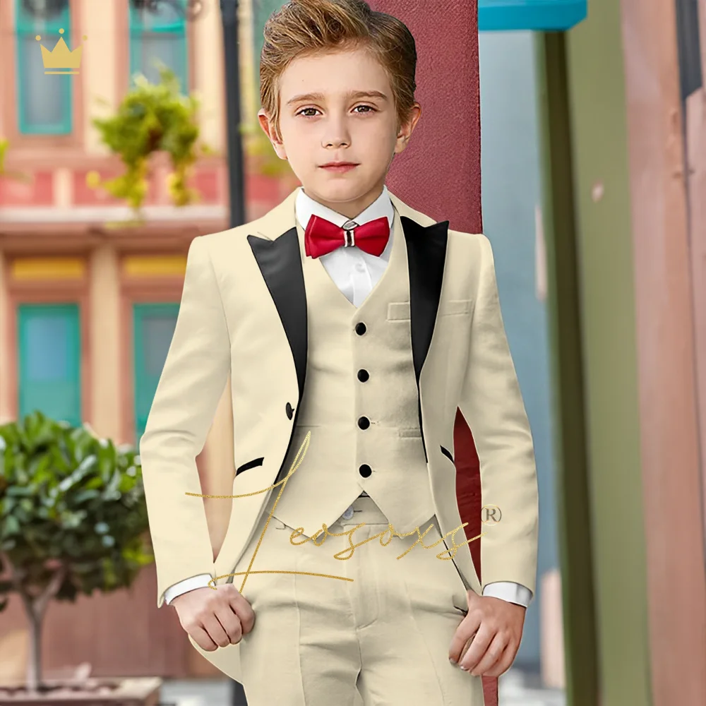 Children's tuxedo suit 3 piece suit, boy's long gun lapel suit tuxedo vest trousers wedding birthday party