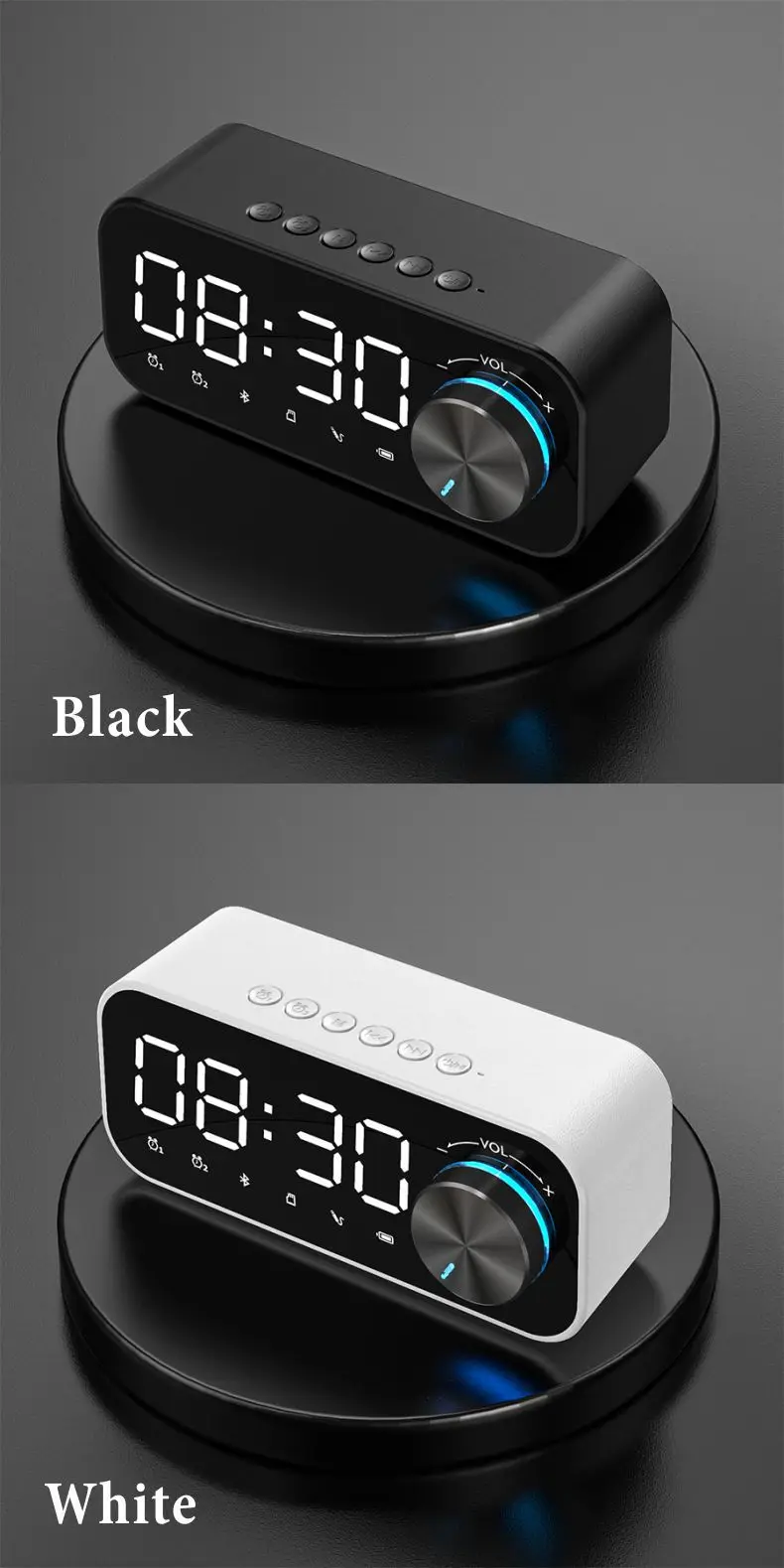 B126 2021 New Wireless BT5.0 Speaker Alarm Clock Digital Display LED Subwoofer Music Player Mini BT Speaker