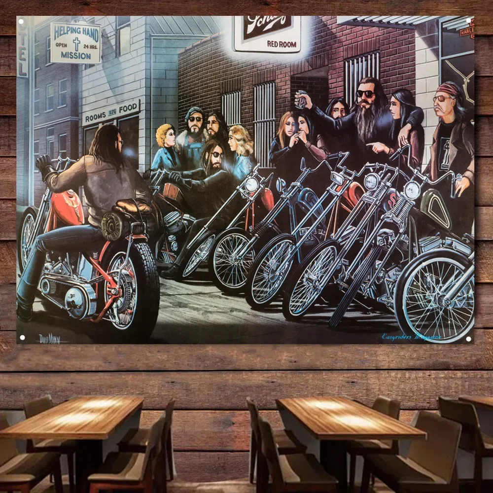 Easy Rider Vintage Motorcycles Banner Flag Poster Wall Art Painting Arazzo Man Cave Bar Club Pub Garage Home Decor Sticker