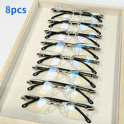 Set of 8 Stylish Lightweight Blue Light Blocking Rimless Reading Glasses - +150