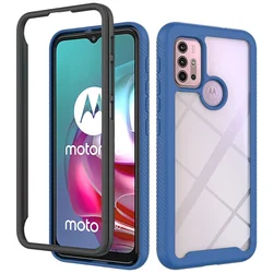 Dual-Layer Shockproof Sky Case - Rugged Armor with Hard Back Cover for Moto G30 G20 G10 (Dark Blue)