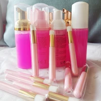 Custom Pink Eyelash Extension Shampoo Foam Cleanser Gentle Formula for Sensitive Lash Bath Remove Makeup  with Brushes 2