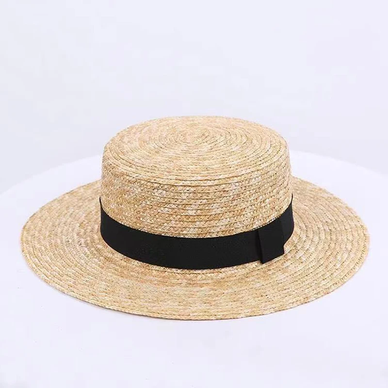 Summer Unisex Handmade Natural Wheat-Straw Women Sun Hat With Bow