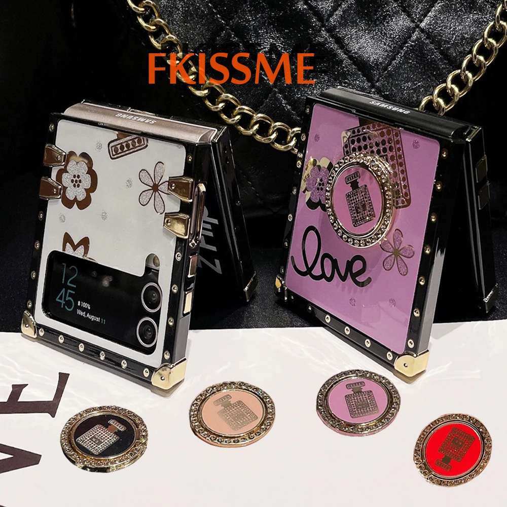 Luxury 3D Diamond Profumo Bottle Flower Cover Per Samsung Galaxy Z Flip 4 Flip 5 Fashion Square Case Per Samsung Galaxy Z Flip 3