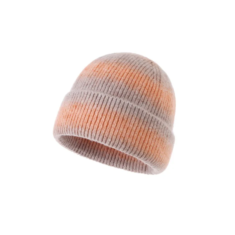 Winter-Unisex-Mütze aus dickem, warmem Mohair-Strickgarn mit Farbverlauf – Detail 8
