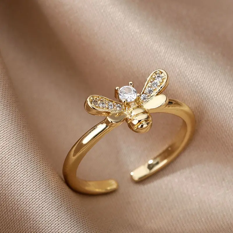 Bee Butterfly Women Ring Open Adjustable Stainless Steel Cubic Zirconia Moon Heart Finger womens ring cubic zircon ring finger rings jewelry rings ring jewelry