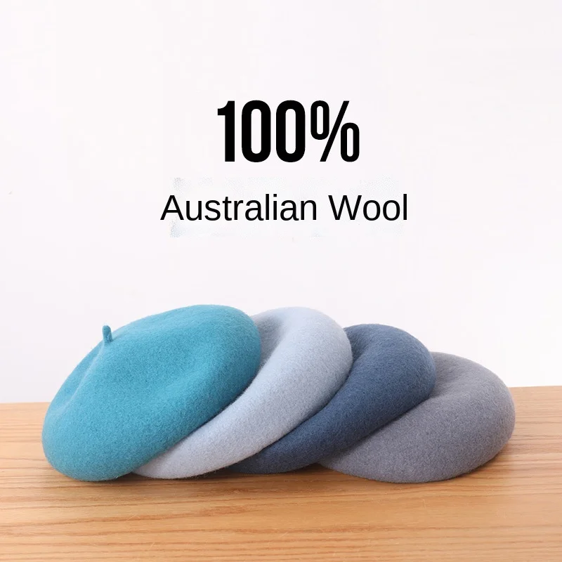 

Gorro de lana gruesa para mujer, boina de artista francés, sombrero de pintor, gorro elegante y cálido para Otoño e Invierno