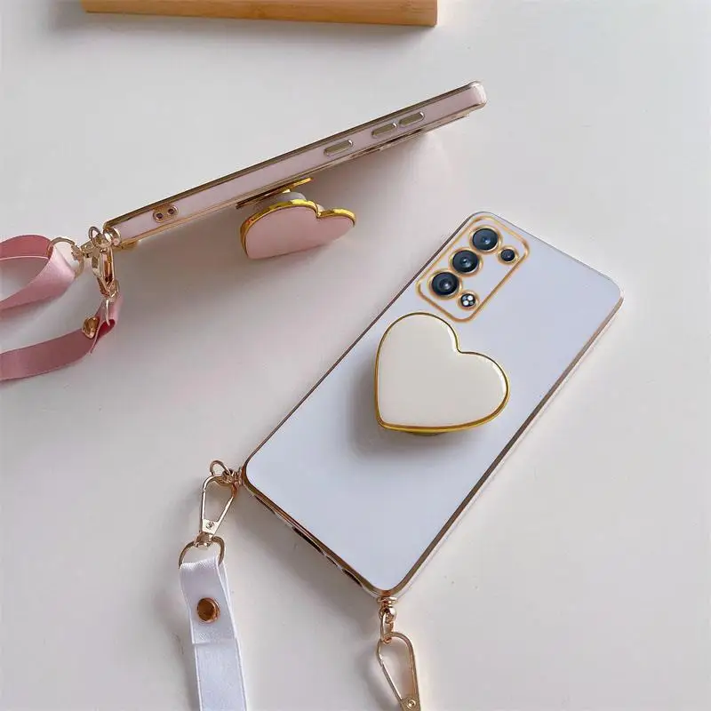 Elegant Love Heart Crossbody Lanyard Case with Cord Strap