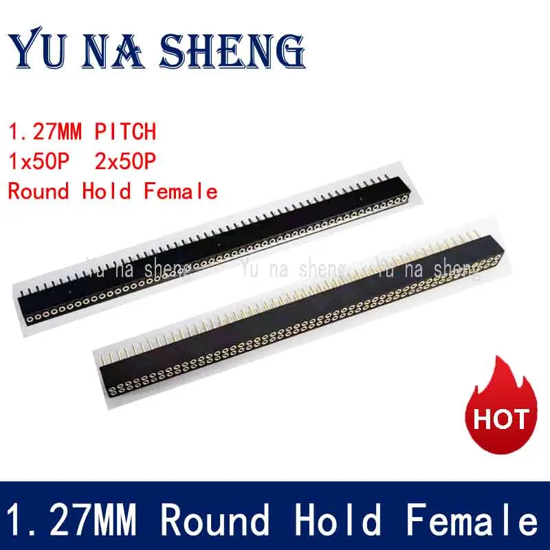 1.27 싱글 더블 로우 암컷 라운드 핀 헤더, 분리형 PCB 보드 컬러 커넥터 스트립 핀헤더, 1.27mm 피치, 1x50P, 2x50