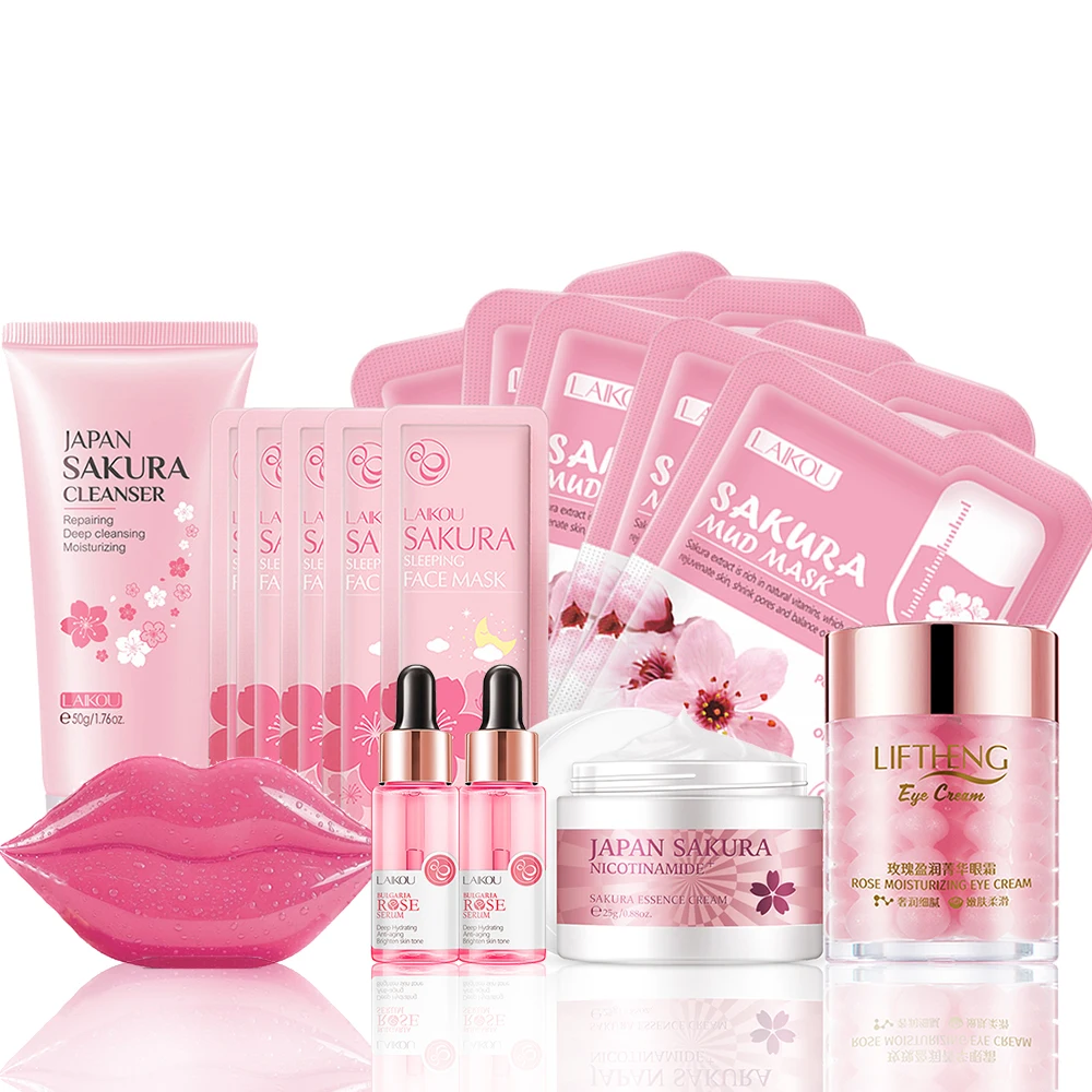 Laikou New Cherry Blossom Skin Care Set Facial Cleansing Whitening