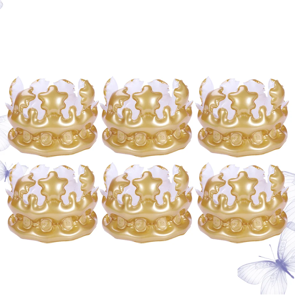 

6pcs Creative Inflatable Crown Balloon Inflatable Crown Decor Children Toy Party Supplies - S Size (Golden)