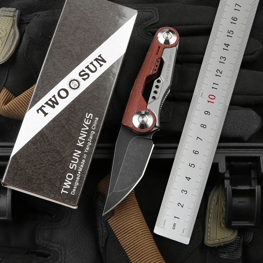 

TWO SUN TS143 Folding Knife D2 Blade Tactical Linen Micarta Handle Camping Outdoor Survival EDC Tools