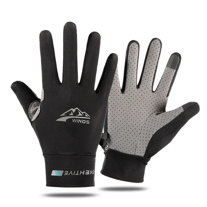 Gants doigts légers été pêche sport conduite vélo - Soie glacée tactile anti-dérapant hommes femmes