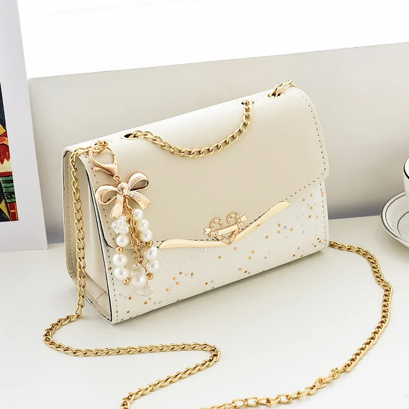 

New Fashion Female Shoulder Bag with Sequins Solid Color Chain Women's Shoulder Crossbody Casual Trendy Phone Bag