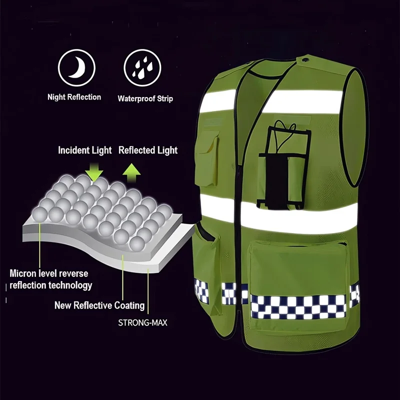 Unisex High-Visible Reflective Vest Mesh Breathable Safety With Pockets And Zipper Keeps You Safe Suitable For Summer