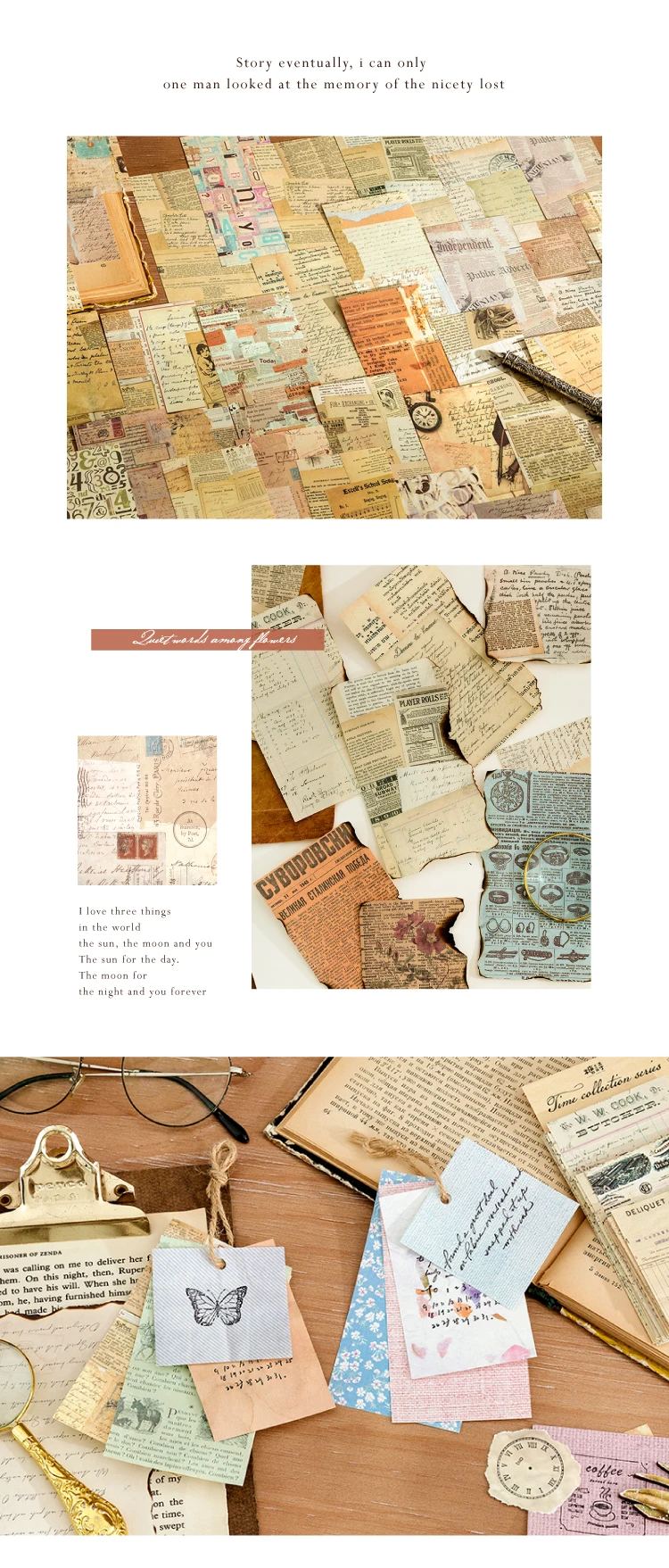 Yoofun 60 teile/paket Vintage Muster Scrapbooking Material Papier Floral Brief Magazin Dekoration für Kunst Collage Album DIY – Detail 11