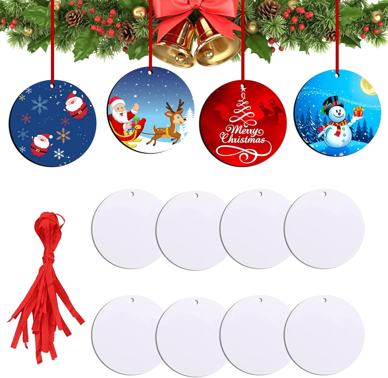 

Christmas Sublimation Ornament Blanks -Sublimation Blank Pendants Ornaments Double Side with Red String- Personalized MDF Deco