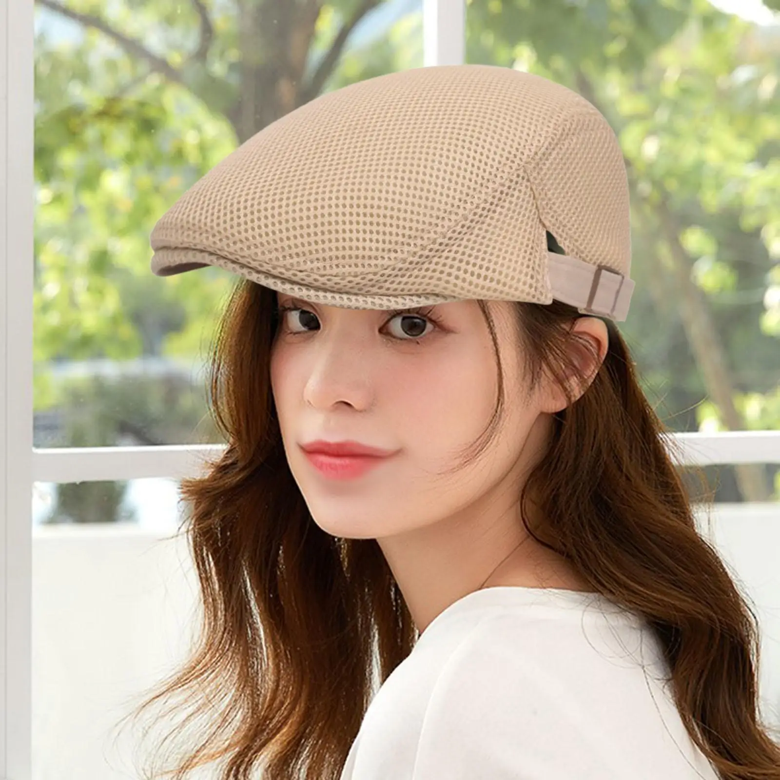 Men`s Mesh Flat Cap Sun Hat Newsboy Hat Breathable Summer Hat Cabbie Hat for Golf Fishing Travel Middle Aged and Elderly Hiking