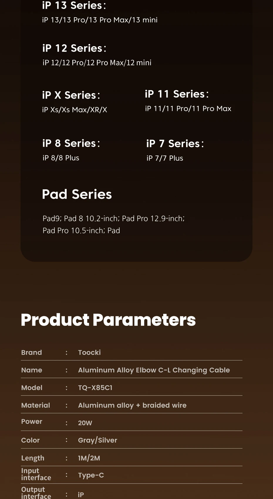 Toocki USB-C to Lightning 90° Charging Cable 20W with LED