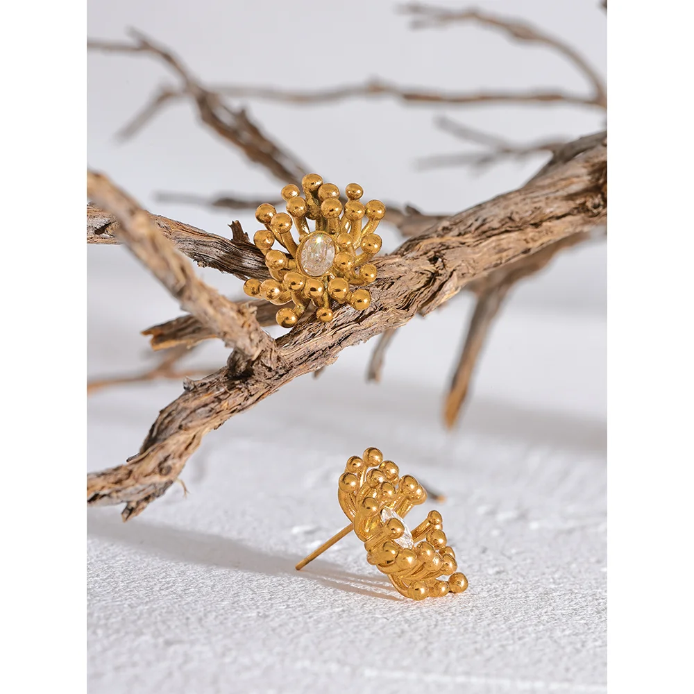 Orecchini A Cerchio Oro 18k In Acciaio Inossidabile Con Pietre Naturali