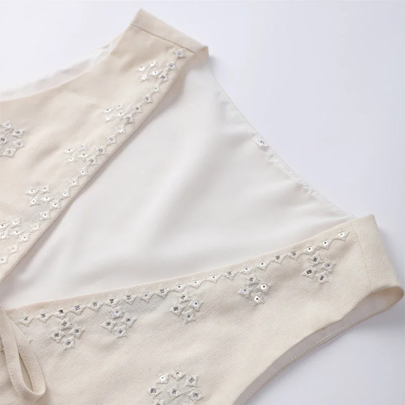 Conjunto de 2 piezas de faldas de moda para mujer, con abalorios, encaje, chaleco corto, cintura alta, falda plisada, traje 2025, nuevo conjunto a juego para mujer.