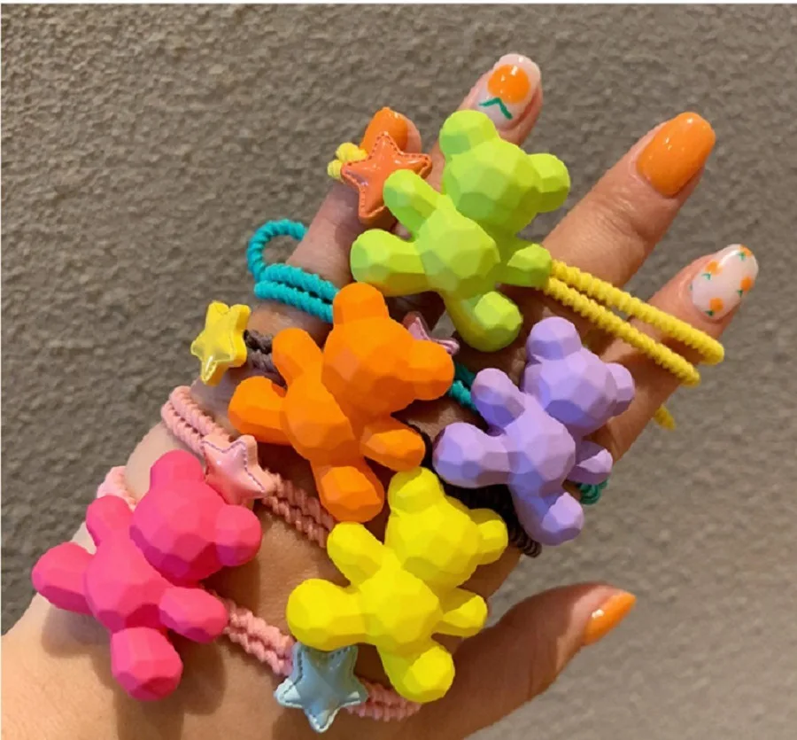

Solid Color Simple Section Little Bear Pentagram Elastic Hair Band Girl Children Cute Simple Princess Ponytail Bun Rubber Ties