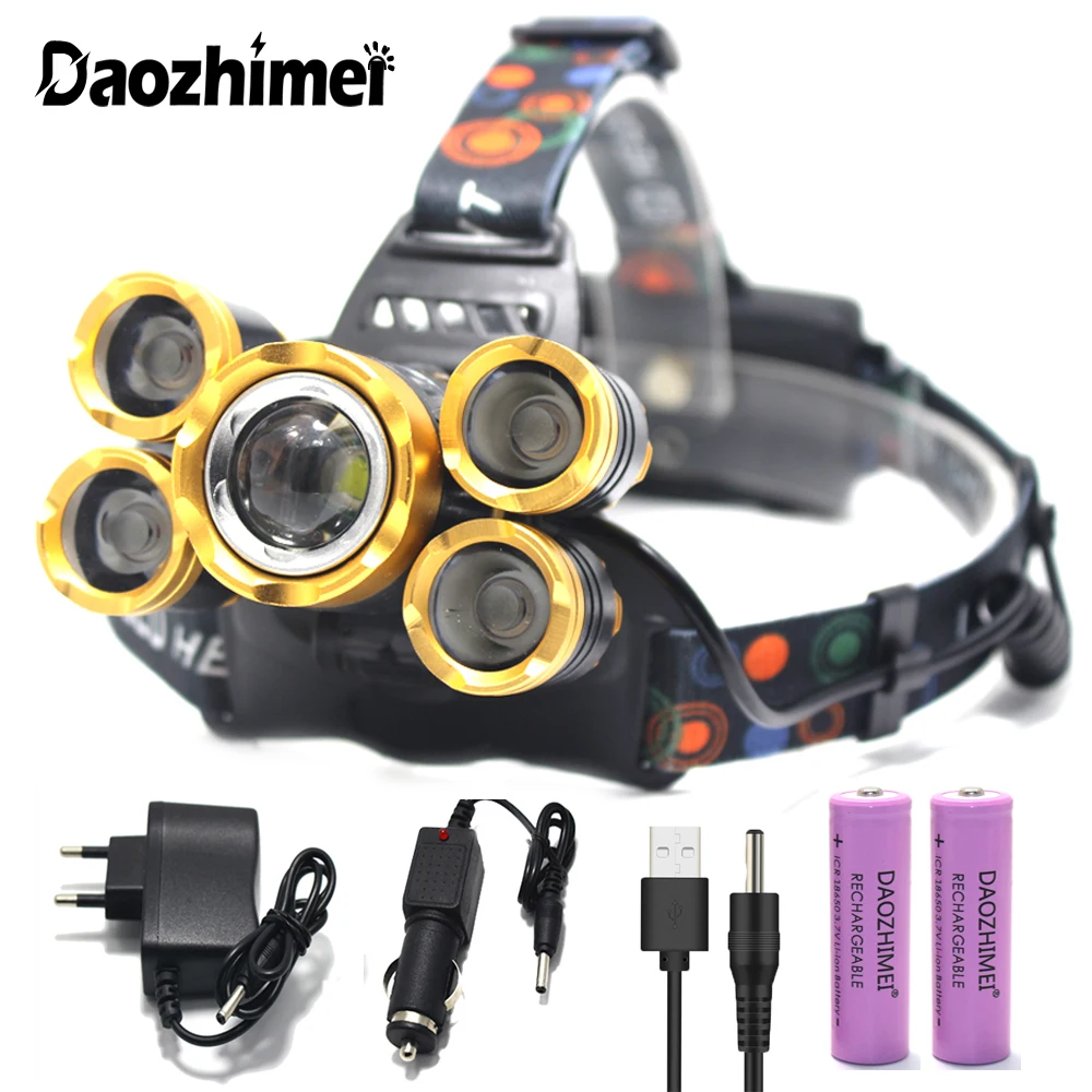 

LED Zoom Headlamp XML T6+4Q5 Head Lamp Powerful Led Headlight Torch 18650 Rechargeable Outdoor Fishing Hunting Light