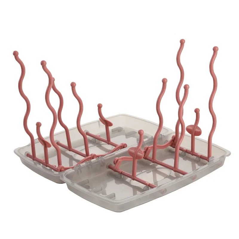 Babies Dustproof bottle rack with lid drying rack multifunctional folding draining teat strainer storage box set