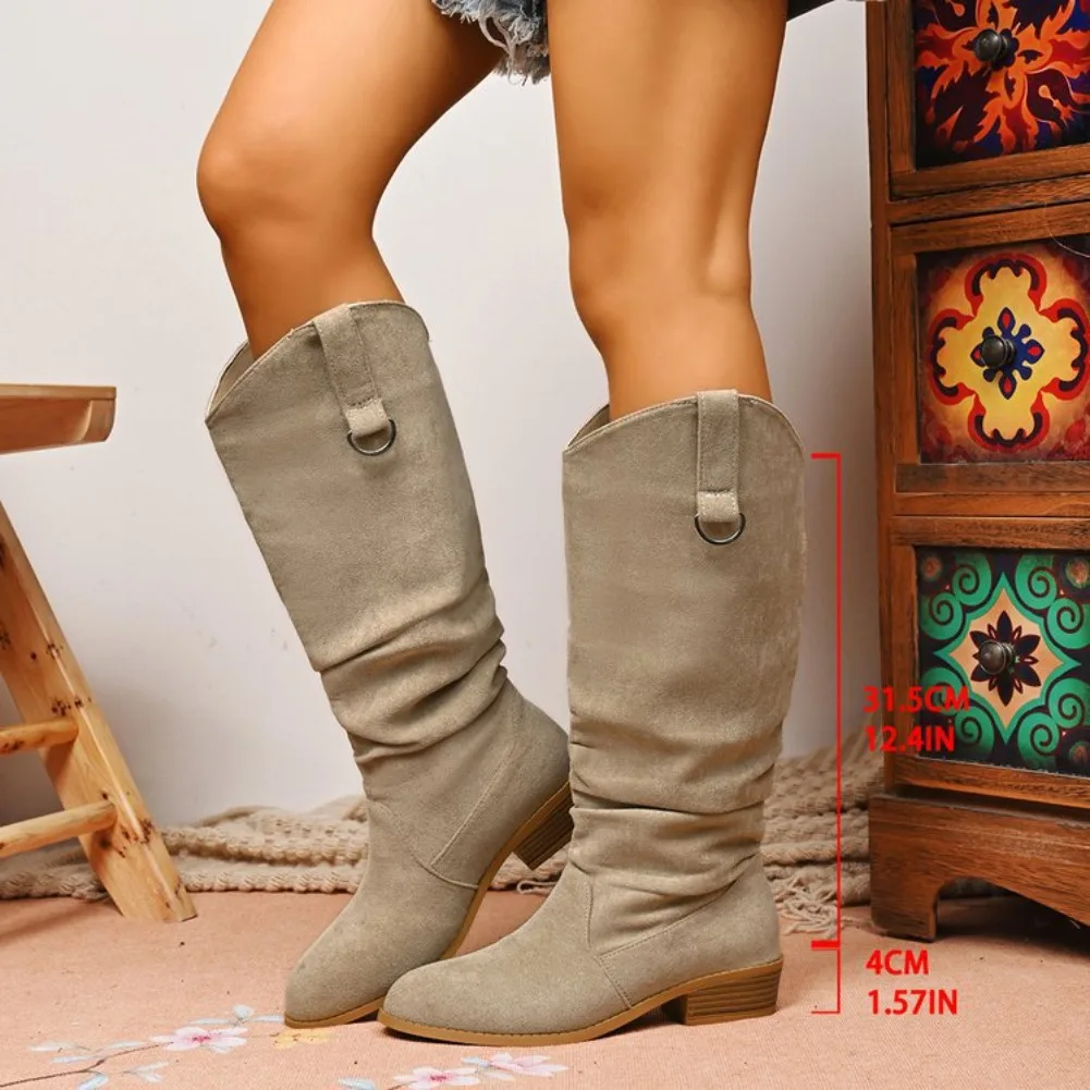 2025 Winter Pointed Toe Women Knee High Boots Fashion Thick Heels Stripper Booties Shoes Zapatos De Mujer