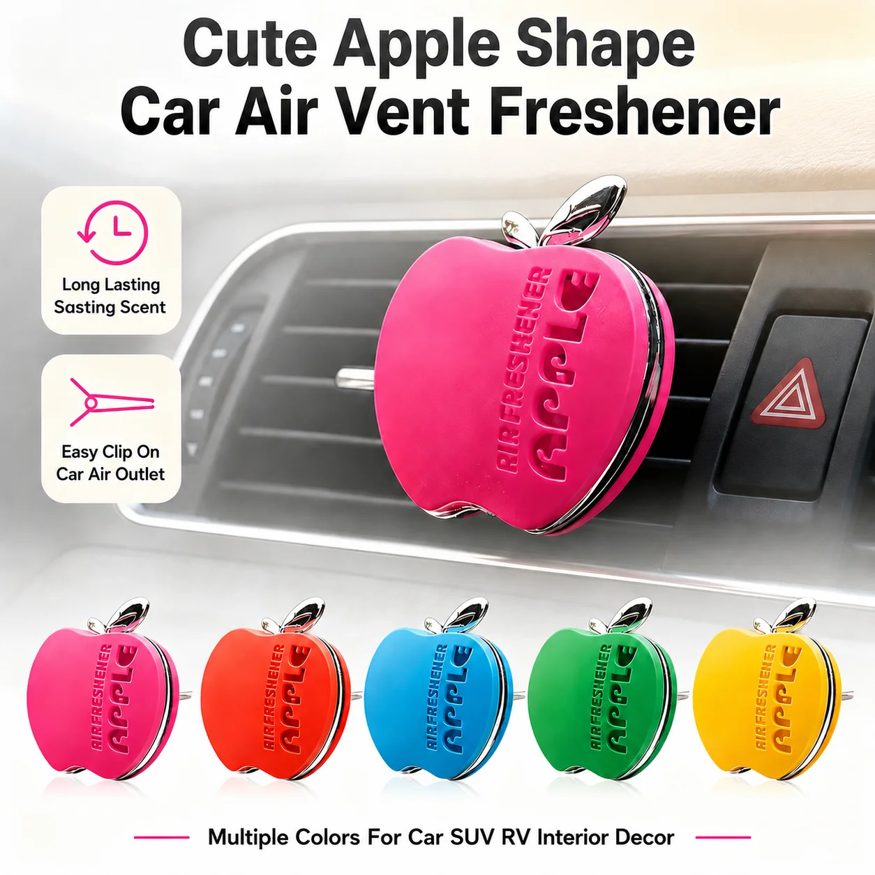 Apple-Shaped Floral Fragrance Car Air Freshener with Decorative Vent Clip