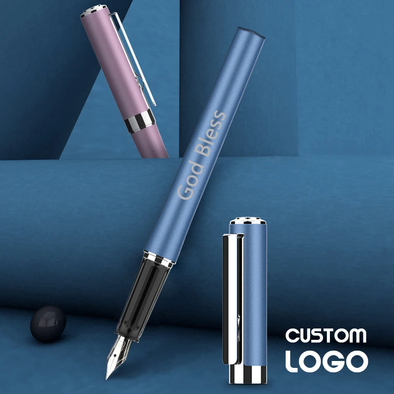 Custom Logo Metal Fountain Pen Personalized Engraved Name Pen Office School Stationery Student Writing Supplies Commemorate Gift