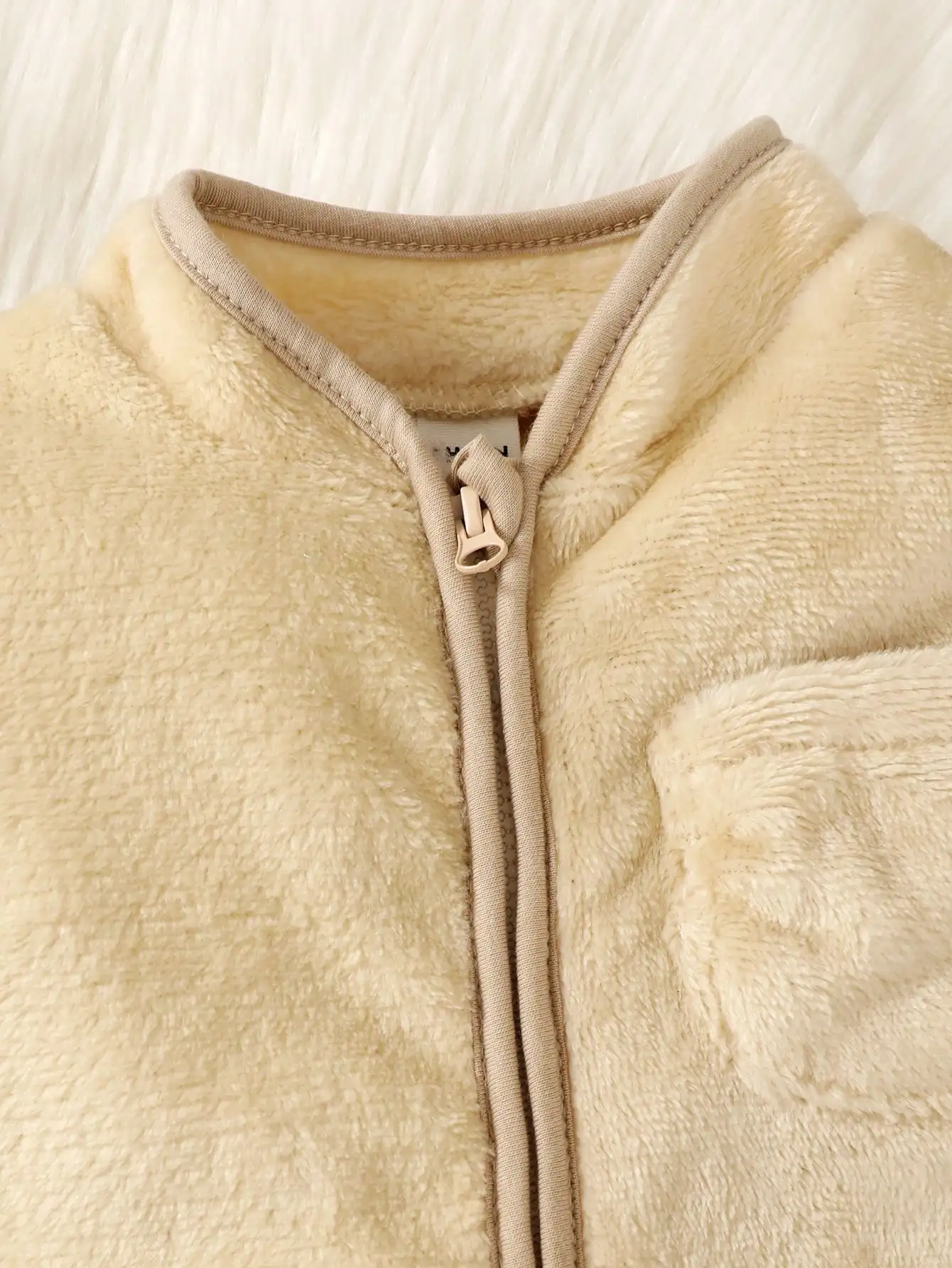 Autumn Apricot Baby Boy Cute Jumpsuit Solid Color Simple Long Sleeve Zipper Cardigan Cute Fluffy Bag Hand Wrapped Feet Onesie baby jumpsuit