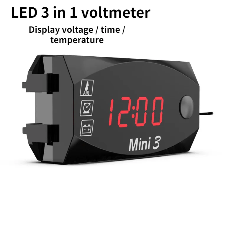 3 In 1 12V Motorcycle Electronic Clock IP67 Waterproof and Dustproof Voltmeter LED Digital Display Thermometer Time Clock цена и фото