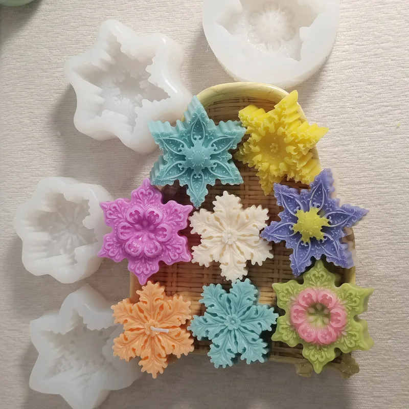 Description Picture 6 of itemChristmas Snowflake Candle Silicone Mold Handmade Soap Aromatherapy Gypsum Resin Ice Mould Candle Making Kit Home Decor Gifts