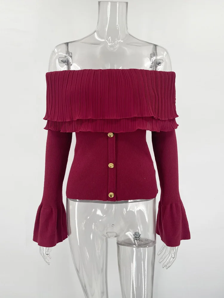 Knit Backless Sweater Pullover Female Patchwork Ribbed Off-Shoulder Slim Fashion Y2k Autumn Top Women's Knitwear Pullover