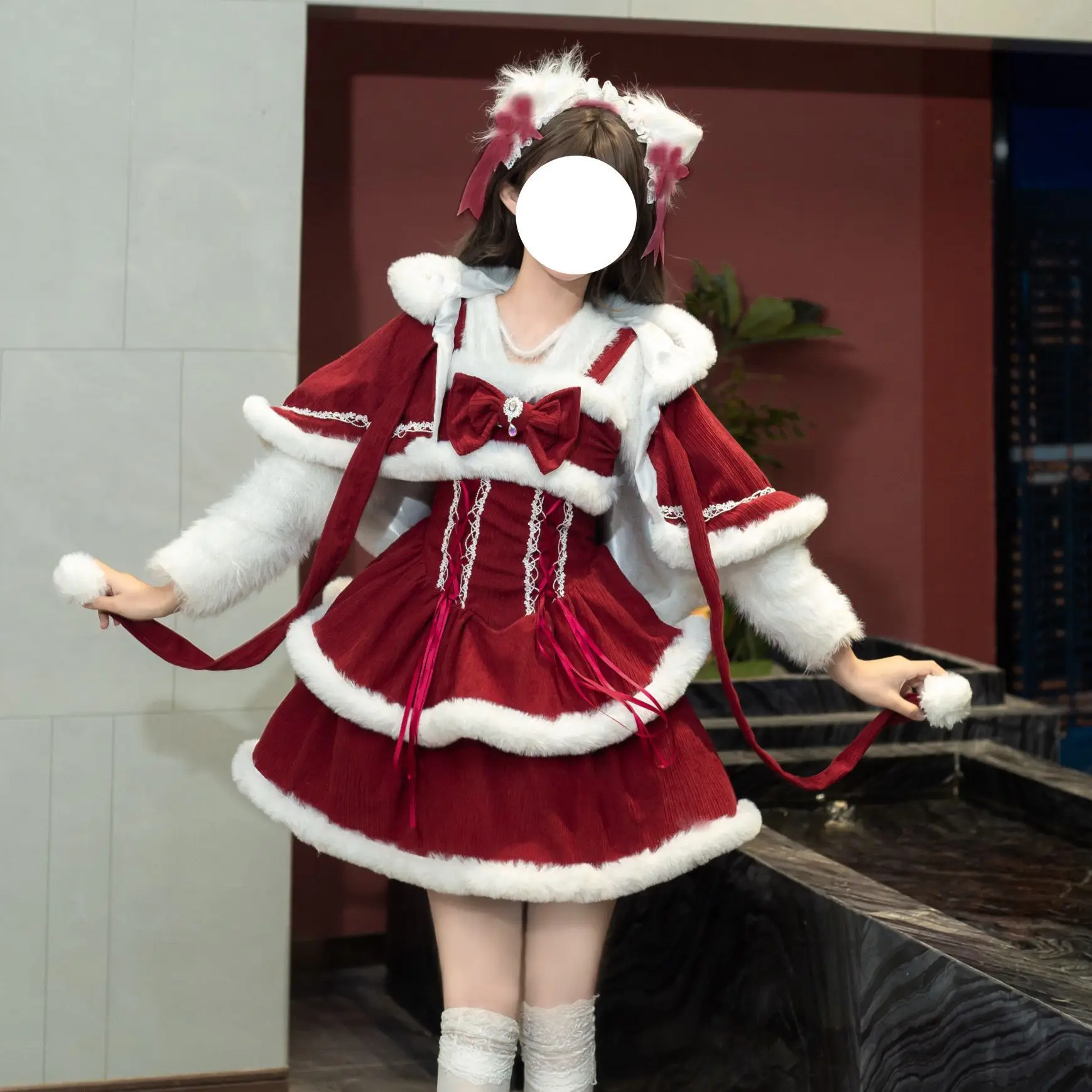 NONSAR Japanese Kawaii Lolita Dress Sets Women Hooded Shawl