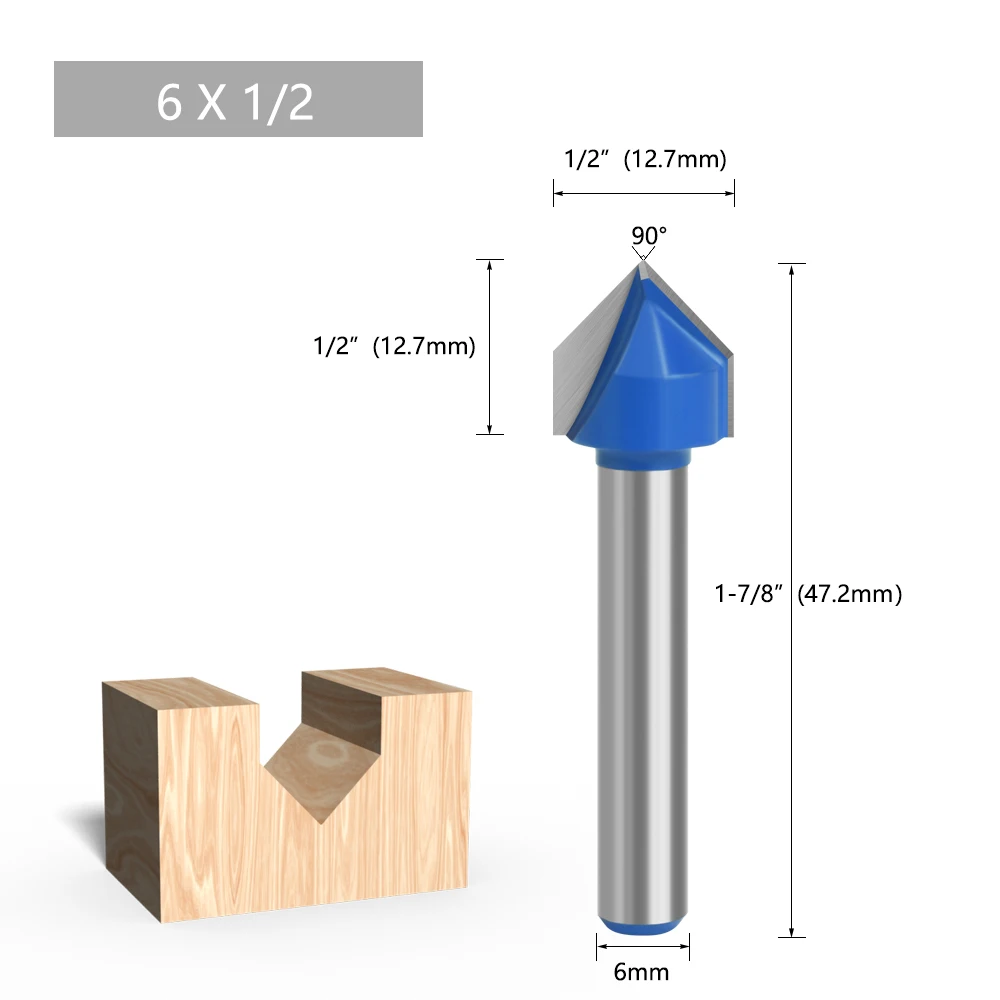 LAVIE 1 Stück 6mm 1/4 Zoll Schaft 90° V-Typ Nutfräser Gravur- und Nutwerkzeuge Fräser-Set Sicherheitsfräser MC09120S06 – Detail 5