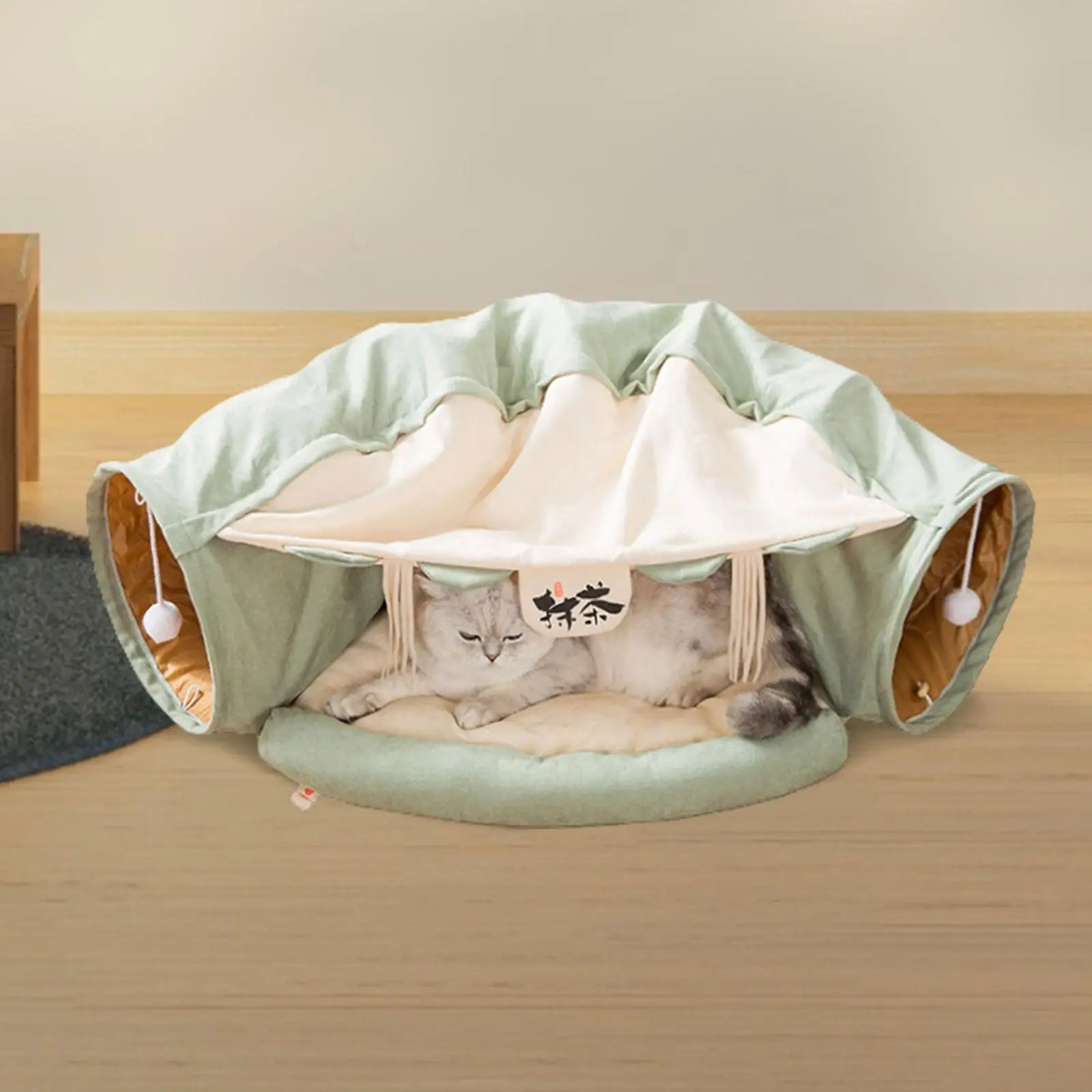 Foldable Cat Tunnel Bed with Removable Mat Kitty Training Interactive Cat Activity Center for Cats Pets Outdoor Ferrets