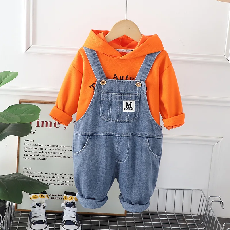 

Korean Fashion Baby Boy Clothes 18 To 24 Months Spring Autumn Childrens Casual Long Sleeve Hooded Hoodies and Denim Overalls Set