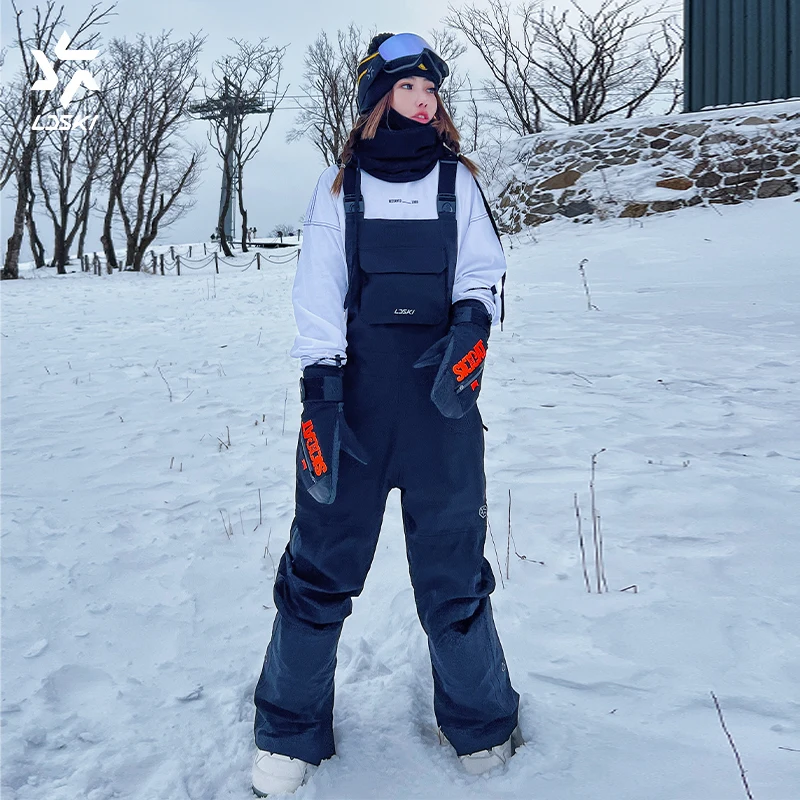 LDSKI Ski Bibs Pants Men Women's pants One-piece Snow Jumpsuit Breathable Warm Windproof Waterproof Sports Trousers