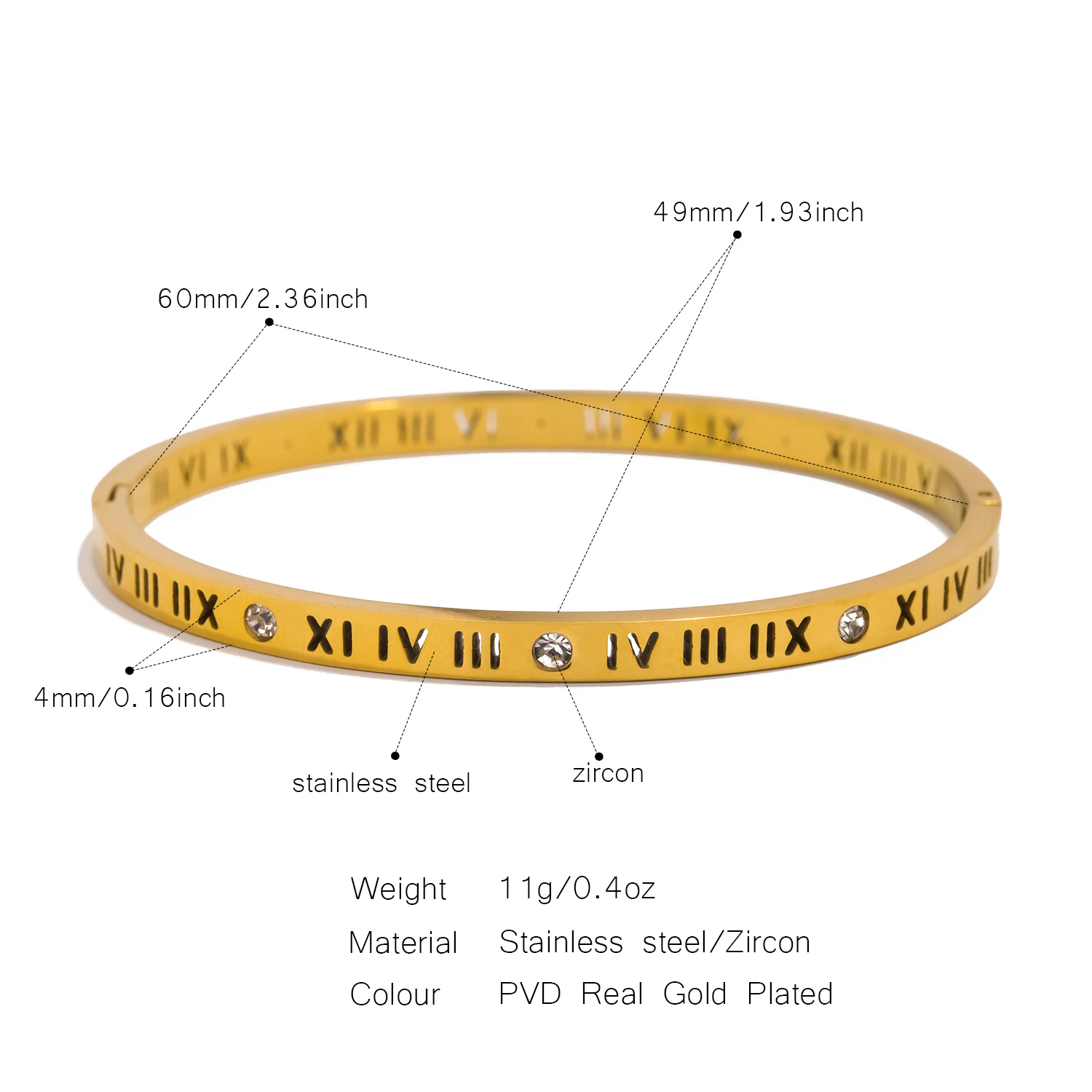 UHBINYCA Fashionable Hollow Roman Numeral Inlaid Zircon Bracelet for Women, Stainless Steel Hypoallergenic Jewelry 6