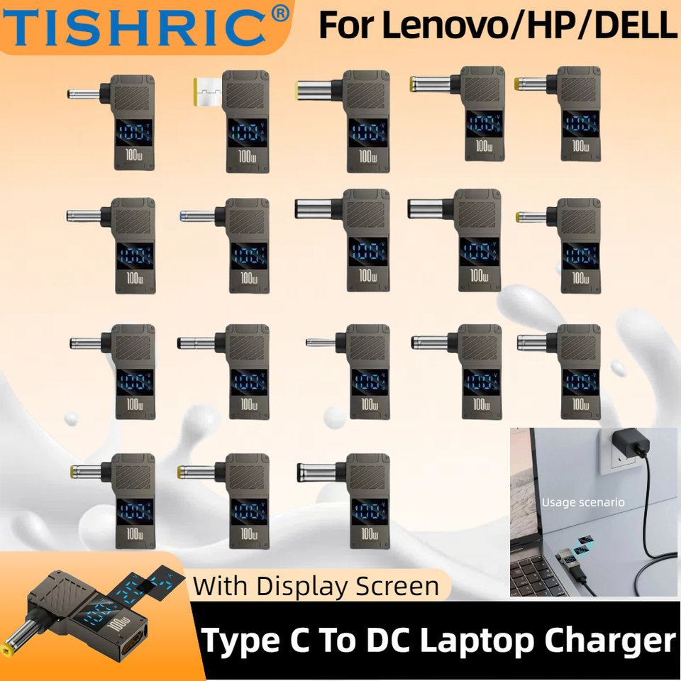 TISHRIC PD 100W Type C To DC Laptop Power Charger Supply Adapter 5A 18.5-20V USB C To DC Jack Plug Converter For Lenovo/HP/DELL
